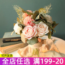 Emulation Rose Bouquet Living-room Table Tea Table Pendulum piece TV cabinet furnishing decorated flower bridal hand hold true fake flower
