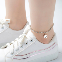 925 pure silver foot chain smiley face men and women retro Thai silver fashion Japan-ROK version student 100 hitch to send a friend couple