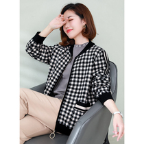 Middle-aged mother thin baseball jacket womens short 2021 spring and autumn Plaid casual foreign jacket coat tide