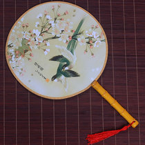 Retro Group fan Palace fan long handle round fan Chinese style classical ancient style fan court Hanfu dance fan womens folding fan