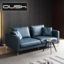 Nordic light luxury small apartment fabric sofa in-line living room blue three-person Italian down technology cloth sofa
