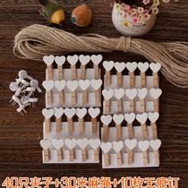 Little rope photo wall small clamp white heart - shaped wood clip creative wood photo clamp decorated rope