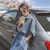 Sandro Moscoloni dress female 2021 summer new fashion temperament goddess Fan Xian thin denim skirt