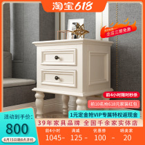 American Countryside White Wax Wood Bed Head Cabinet Red Toon Wood Lamp Cabinet Bedroom Furniture Retro Multifunctional Containing Lockers
