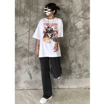 Jeans women autumn and winter 2021 Black gray old man straight loose high waist thin drop feeling wide leg pants ins tide