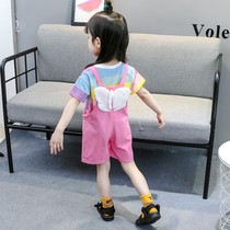 Girls spring suit 2022 new foreign-style female baby Summer Dress 1 a 3-year-old childrens backpack pants fashionable foreign style tide