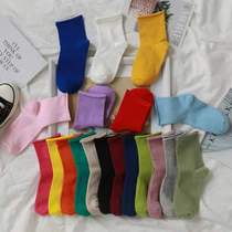 (Value)Solid color socks womens Korean version of autumn and winter tube cotton pile socks Female student ins socks Harajuku style
