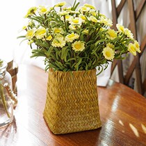 Retro Nordic hand woven straw choreography Dried Flowers Basket Living-dining Room Decoration Small Freshener Flower Flower Flower Vases