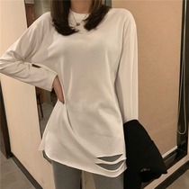 Sanskrits new Korean version looses the hole white undershirt woman in fall for a long sleeve foreign air 100 lap T-shirt blouse