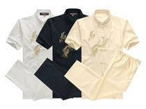 Broken Code Dad Taijiquan Sportswear Suit Two Suit Dragon Pattern Short Sleeve Shirt Male middle aged practice Dang Datong Xia