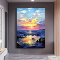 Pure hand-painted oil painting sunrise decoration painting Living room entrance hanging painting Vertical version sofa horizontal version mural thriving hand-made