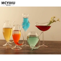 Net Red Shake Soundproof with heat resistant transparent filter glass mug juice drink with straw Bent Mouth Wine Glass