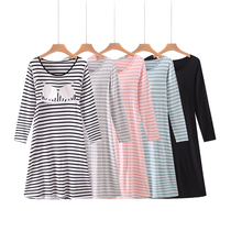 Modal pure cotton womens long-sleeved nightdress with chest pad loose plus size cup integrated bra-free pajamas home clothes