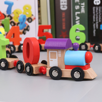 (Aqi) Children boys and girls children children wooden trains digital assembly building blocks toys 1-3-6 years old