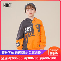 hoo children tide paragraph sweater boys hooded long sleeve sweater chun qiu kuan movement sweatshirts zhong da tong 2021 autumn