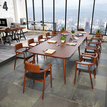  Nordic solid wood conference table Long table Simple modern office desk Log dining table reception negotiation table and chair combination for sale