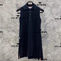 (V2)Thom Brown 2020 summer lapel button pleated sleeveless dress women