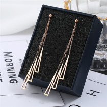 Korean simple Joker rose gold triangle geometric long tassel earrings face thin titanium steel hypoallergenic female