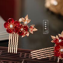 Hair comb comb comb ancient style glazed hair hairpin headwear hair accessories autumn and winter red Han clothes Song accessories temperament Joker