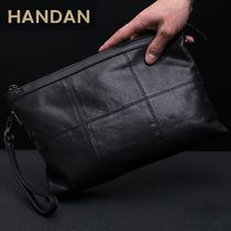 Hand Grab Bag Men Zipper Large Capacity Letter Enveloping Business Casual Genuine Leather Handbags Fashion Trends Mens Clips Sheepskin