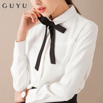 (Clearance Welfare) Bow-knot shirt womens long-sleeved autumn and winter design niche chiffon top professional white shirt