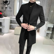 Woolen coat men 2021 autumn and winter New English style long windbreaker Korean version of knee woolen coat handsome