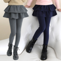 girls' outerwear leggings spring autumn fake two piece skirt autumn winter fleece children's autumn pants girls large children's pants skirt