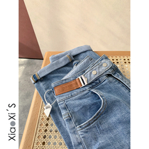 Xiaoshijia) Elastic blue Ocean Gas Spring Autumn new female Han version loose Thin Kharen Pants Old Daddy Jeans