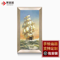 Hand-painted handmade oil painting entrance corridor Feng shui painting smooth sailing European living room corridor hotel decoration painting