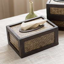 Solid wood tissue box personality creative paper box bamboo woven retro coffee table storage box living room new Chinese style paper box