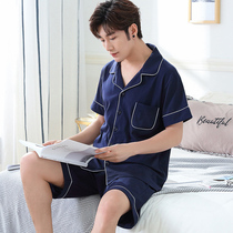  Spring and autumn mens pure cotton short-sleeved shorts thin mens pajamas cotton summer mens casual home service suit