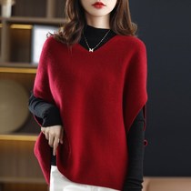 Cashmere sweatshirt waistcoat waistcoat 2022 new knitted waistcoat V collar 100 hitch sleeveless loose wool red sweater