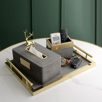 New Chinese tissue box living room advanced design sense drawing box light luxury style modern European leather storage box set