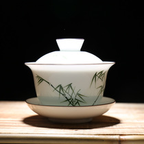 Gaiwan Single ceramic teacup White porcelain large Jingdezhen Chinese Kung Fu tea set Tea bowl three-cai tea bowl household