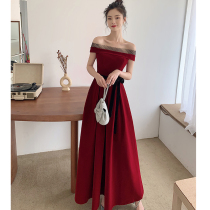 Out Rental 2022 Spring Summer Season New Bridal Toast With Korean version of long style Slim Fit for Shoulder Dress Red