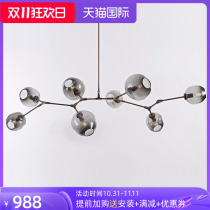 Simple and modern classic molecular structure die-casting aluminum LED glass model living room dining room chandelier