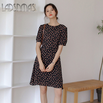 Dress female 2021 Korean Spring Summer new simple color color bubble sleeve fake two short sleeve chest Medium-length dress