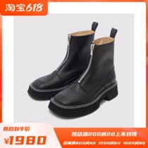 PLANK ATELIERS Import cow leather handmade square head thick bottom front zipped boot