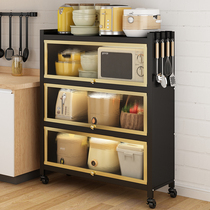 Kitchen microwave oven shelve with cabinet door anti-dust containing floor multilayer electrical oven pan with bowl tray storage rack