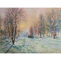 North Korean landscape oil painting Meritorious Artist Choi Chengde winter morning living room decoration painting hanging painting