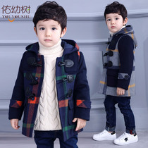 Childrens clothing boy woolen coat woolen coat childrens foreign wind coat 2021 Winter new long plaid tide