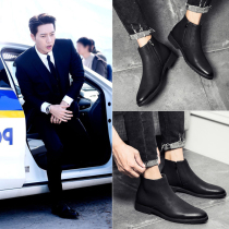 Tide brand Mens Martin boots 2021 spring and autumn new velvet leather high-top shoes mens increased business leather boots boots