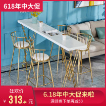 Nordic wrought iron bar table household table milk tea shop against the wall solid wood bar partition simple water bar