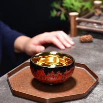 Ink-dyed Liuxiang Wang Shun Hand-made lacquerware Bath fire Bodhi tea master cup 24k gold leaf tea large lacquer tea set tea cup