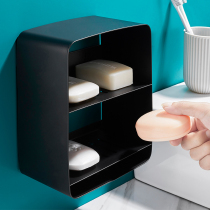 Non-perforated soap box drain double-layer premium wall-mounted stainless steel soap holder Household toilet bathroom storage