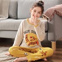 Girls pajamas baby long sleeve cotton spring and autumn cartoon cute middle-aged childrens home clothes autumn and winter childrens pajamas women