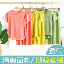 2022 Summer new children Sleeping clothes Home Suits Suit Boy Girl Mask T Air conditioning suit Two sets