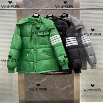 V2 Thom Browne four-bar thickened zipper hooded loose down jacket for men and women
