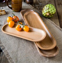 Japanese style solid wood plate super large long strip sushi oval dish snack plate macaron plate large medium and small plate