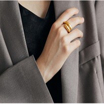 Left ear) European and American retro fashion personality copper gold-plated ring couple Net red ins line simple temperament food finger ring